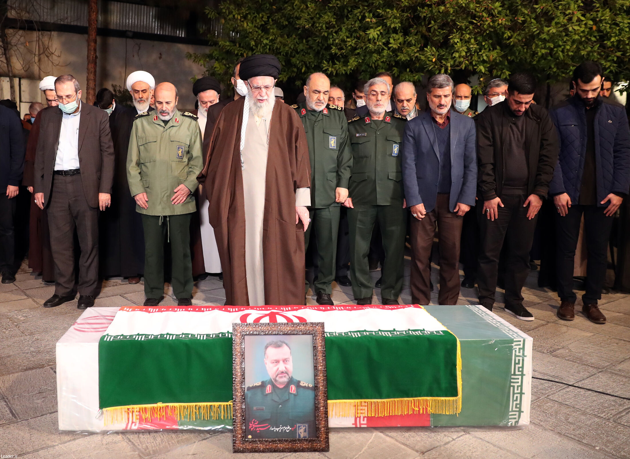 Iran's supreme leader Ayatollah Ali Khamenei led prayers at the funeral of Sayyed Razi Mousavi on Thursday