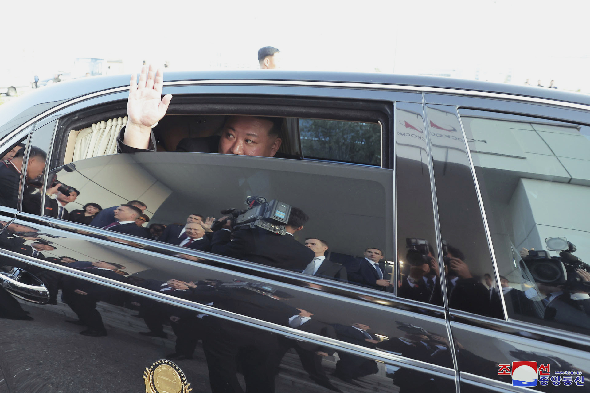Kim drives off after a meeting with Russian President Vladimir Putin in September 2023
