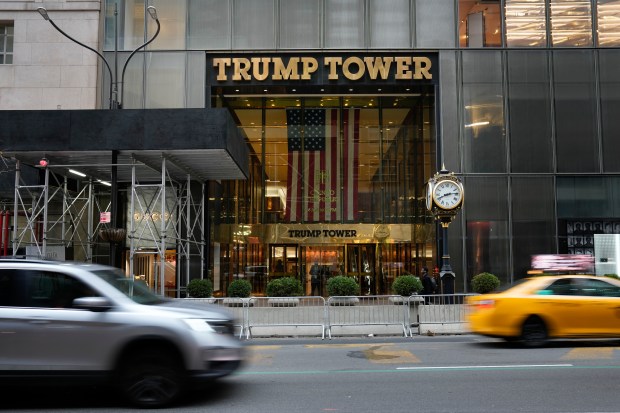 Cars pass Trump Tower in New York on March 22, 2023.
