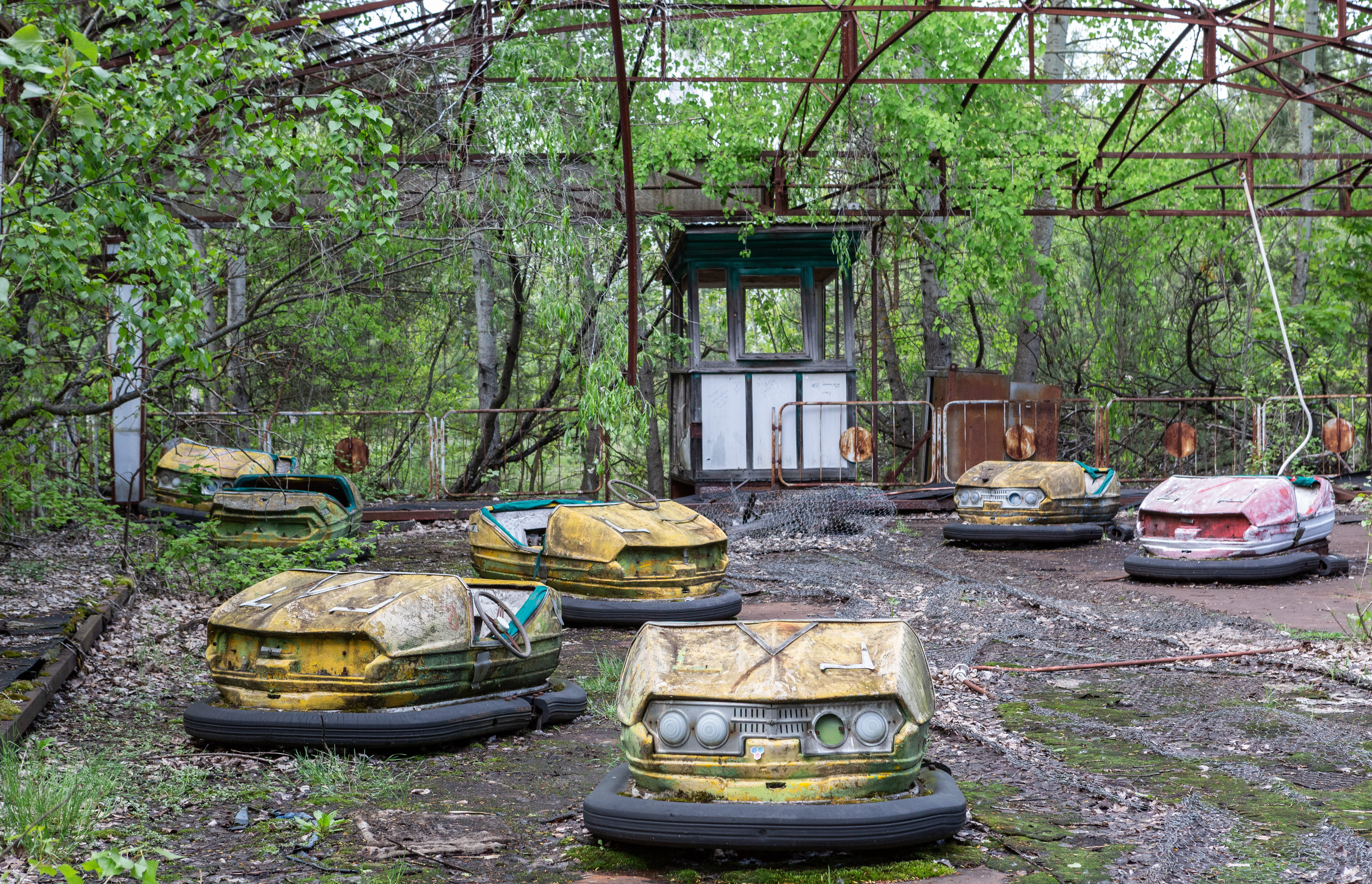 The abandoned bumper cars haven't moved in almost 40 years