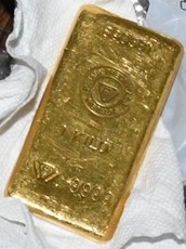 One of the gold bars found in the home of U.S. Senator Bob Menendez. (DOJ)