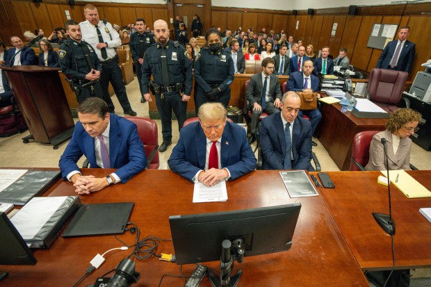 Former President Donald Trump appears at Manhattan criminal court before his trial in New York, Thursday, May 16, 2024. (Steven Hirsch/Pool Photo via AP)