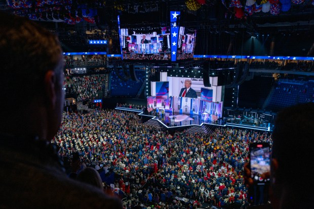 Donald Trump speaks at the Republican National Convention on the fourth and final day of the event on July 18, 2024 in Milwaukee.