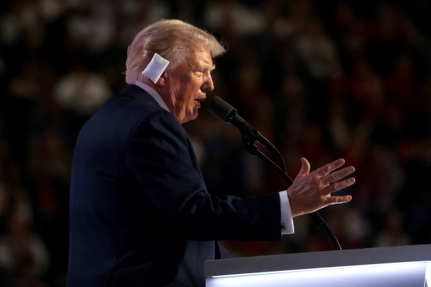 Donald Trump speaks at the Republican National Convention (RNC) on the fourth and final day of the event on July 18, 2024 in Milwaukee, Wisconsin.