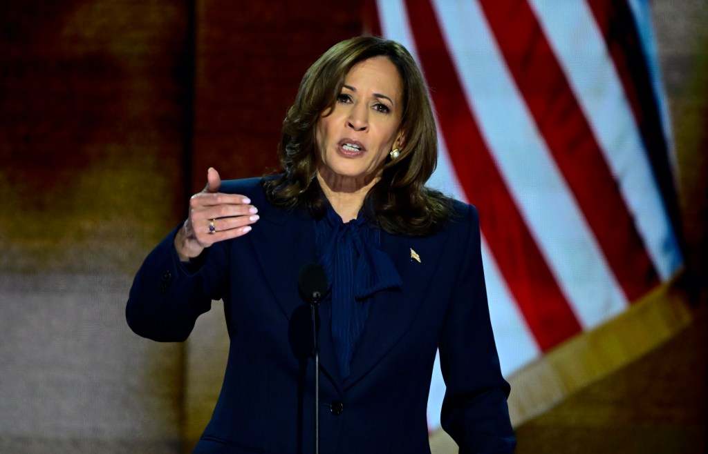 Vice President Kamala Harris accepting the nomination at the 2024 DNC on Aug. 22, 2024.